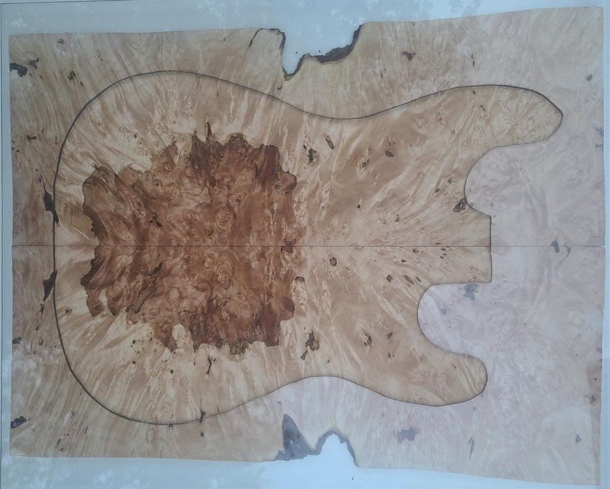 Figured colorful Maple Burl Guitar set, 0.27" thick - Stock# 3-0235D