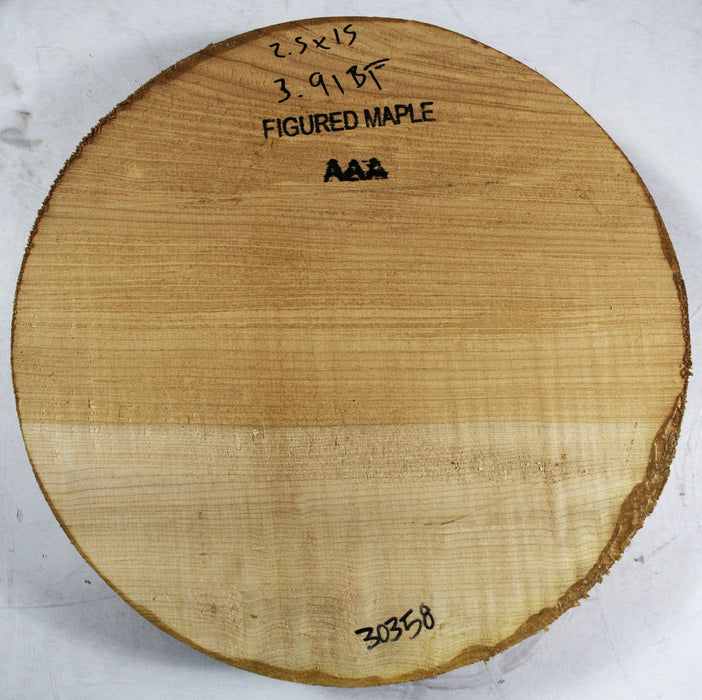 Maple Flame Round (3A Highly Figured) 15" diameter x 2.5" thick - Stock# 3-0358