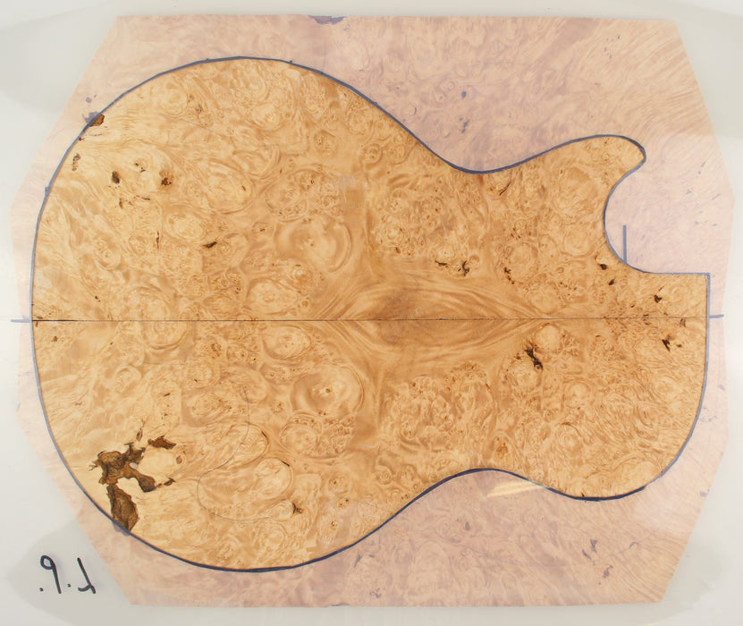 Maple Burl Guitar Set, 4A Highly Figured, 6.7mm (0.26") Thick - Stock #41166