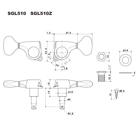 Gotoh SGL510Z-G-FL5 Machine Heads for Electric & Acoustic Guitar (3L + 3R)