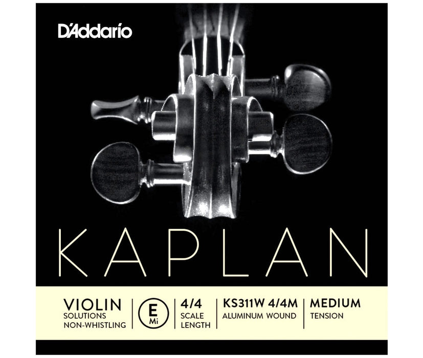 D'Addario Kaplan Non-Whistling Violin E String KS311W 4/4 Scale, Medium Tension