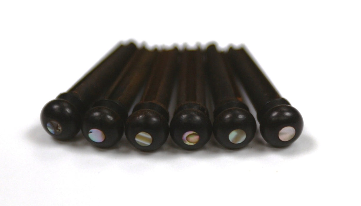 6 Ebony Bridge Pins with 3mm Mother of Pearl dots (slotted)