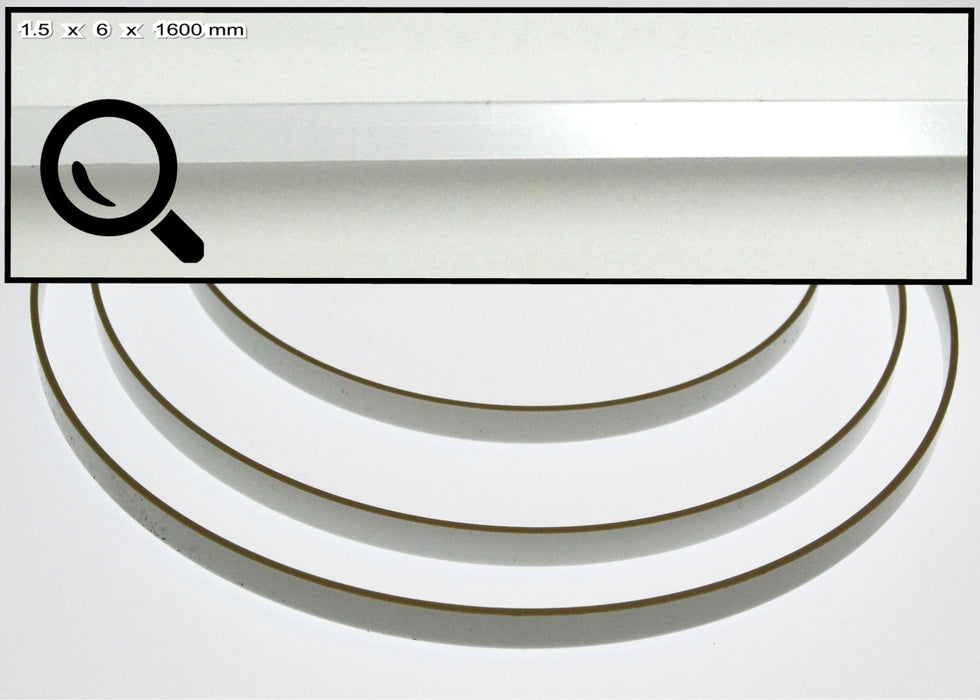 White CAB plastic Binding, 63" long piece (1.5 x 6 x 1600mm)