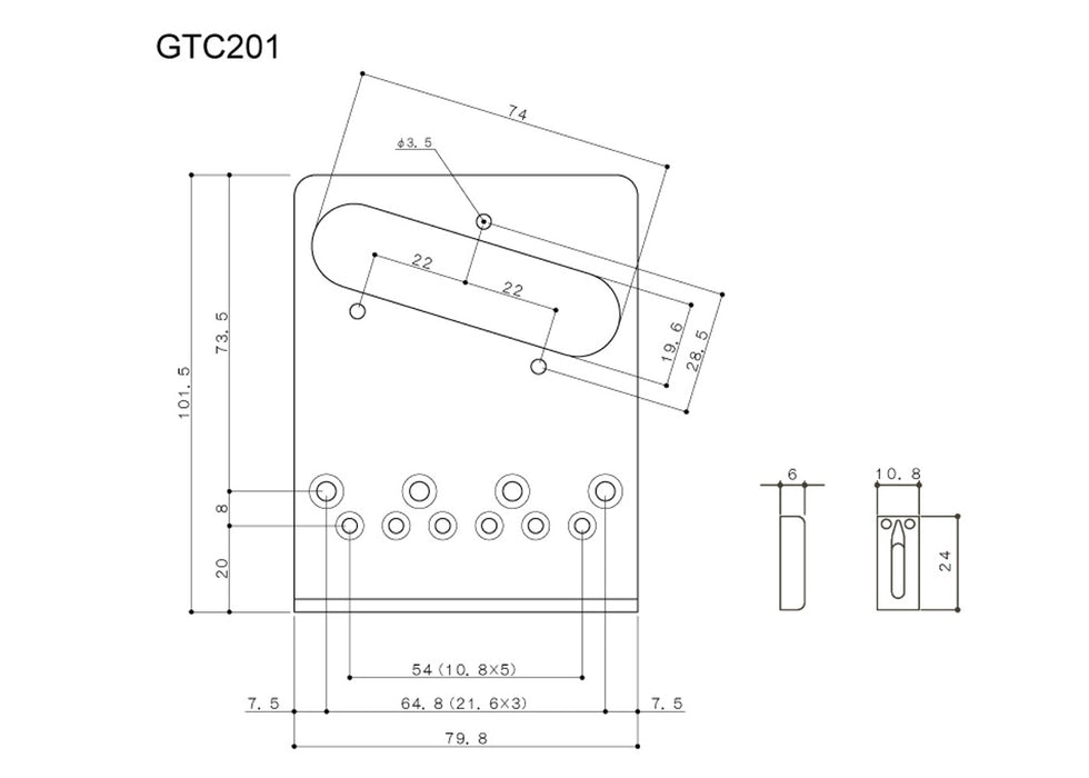 Gotoh GTC201 Hardtail Bridge for Telecaster Electric Guitar, Black