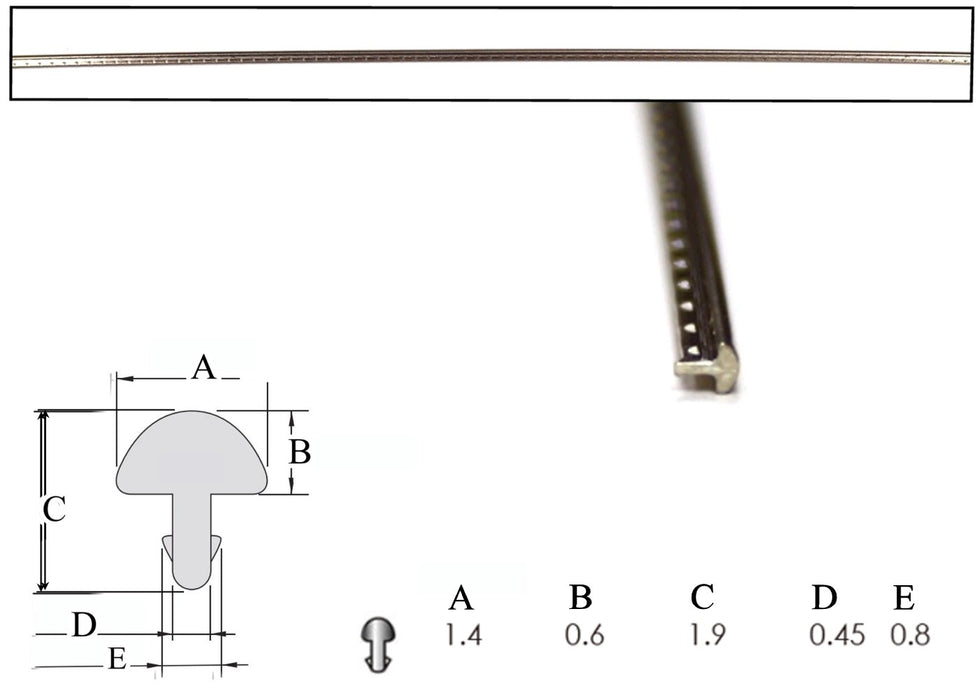 Fretwire - for Mandolins, Banjos, & Ukuleles 500mm long  x 1.4mm wide x 0.6mm crown