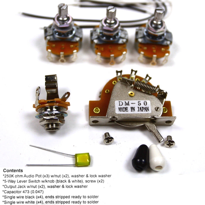 Wiring Kit for Strat type Guitars, with Alpha posts